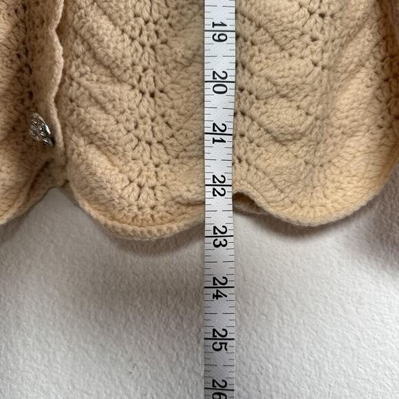 Mercer & Madison Lambswool Crochet Cardigan PS Cream Scallop Hem Crystal Buttons - Picture 8 of 11